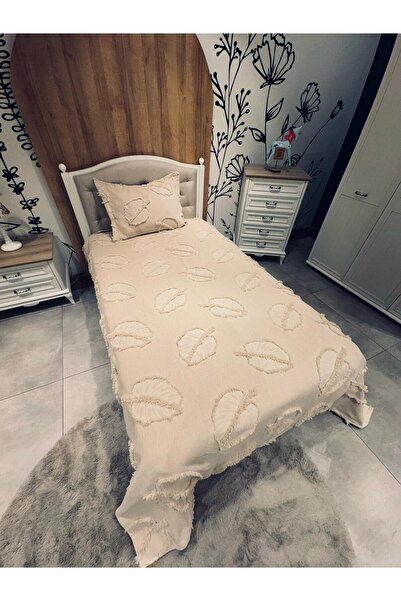 BlueMaison Estiva Puffy Tek Kişilik Yatak Örtüsü Yaprak Bej