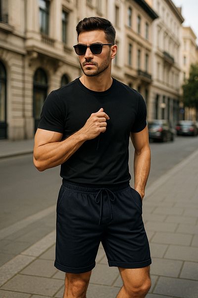 Rich Pantaloni scurți pentru bărbați cu talie elastică și detaliu cu șireturi