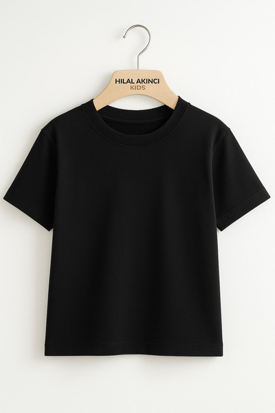 Hilal Akıncı Kids Унисекс тениска с кръгло деколте в черна цвят