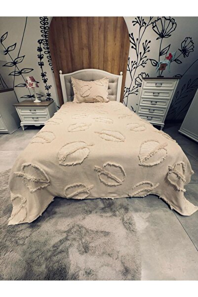 BlueMaison Estiva Puffy Tek Kişilik Yatak Örtüsü Yaprak Bej