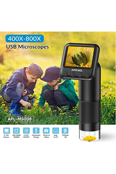 APEXEL 800X Dijital Mikroskop - 2" LCD Ekranlı Elde Taşınabilir Madeni Para, Pul, Mücevher İncelemesi için