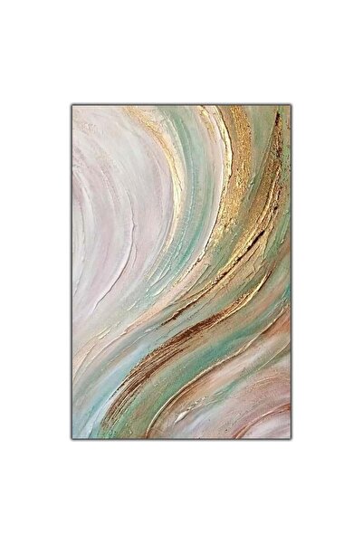 tablodekor SOYUT YEŞİL VE ALTIN DALGALAR YAĞLI BOYA DOKULU TABLO