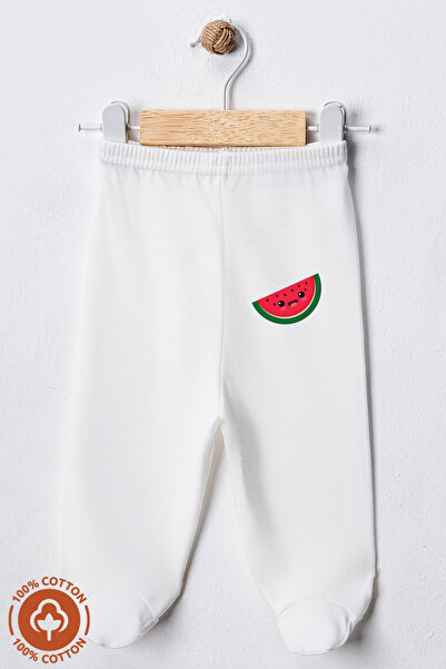 Miniel Unisex Bebek Penye Organik Pamuklu Meyve Baskılı 0-6 Ay Patikli Bebek Tek Alt 6'lı Set