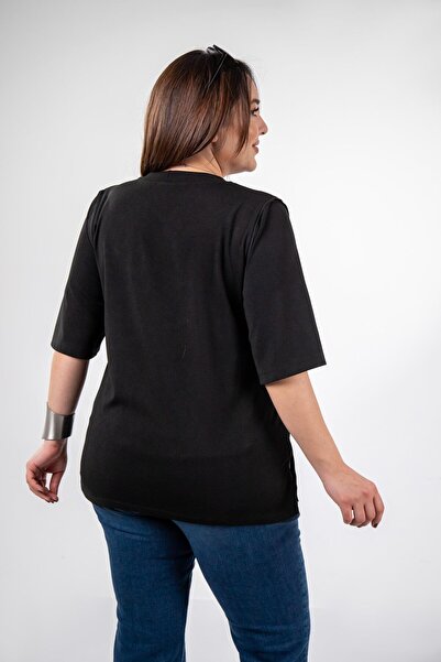 Roxxlen Γυναικεία μπλούζα μεγάλου μεγέθους ΜΑΥΡΗ