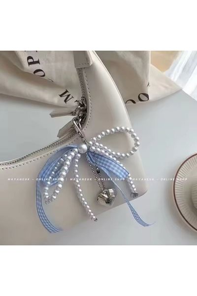 synshop Pearl heart keychain shoe phone bag ornament charm accessory ribbon ribbon