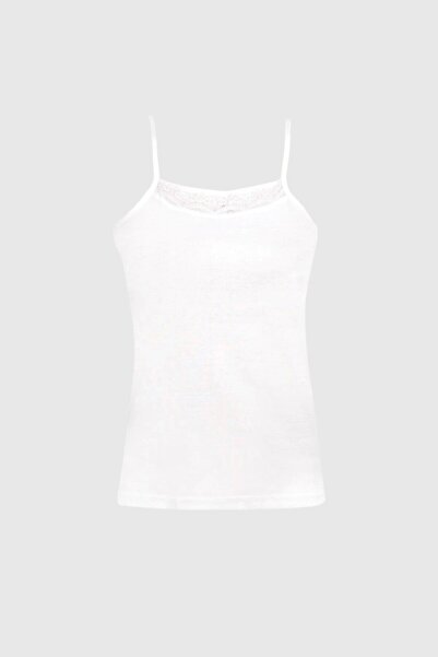 Ceylanoğlu 3'lü Beyaz Ribana Dantelli Ip Askılı Kadın Atlet