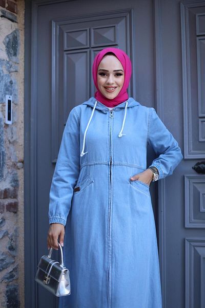 HARMAN BUTİK Femei - șapcă din denim cu fermoar, buzunar și glugă