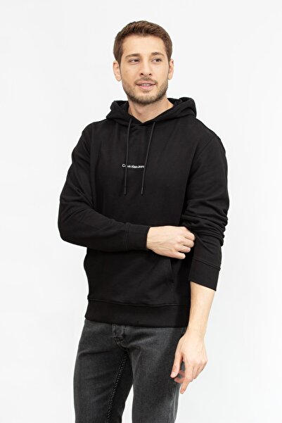 Calvin Klein Jeans Kapüşon Yaka Siyah Erkek Sweatshırt J30J325639BEH GRID MONOGRAM HOODIE