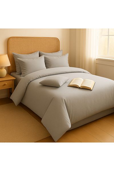 Prime Sleeks Σετ Παπλωματοθήκη Διπλό 100% Βαμβάκι 200x220 εκ., Σετ Σεντόνια με Λάστιχο, Γκρι