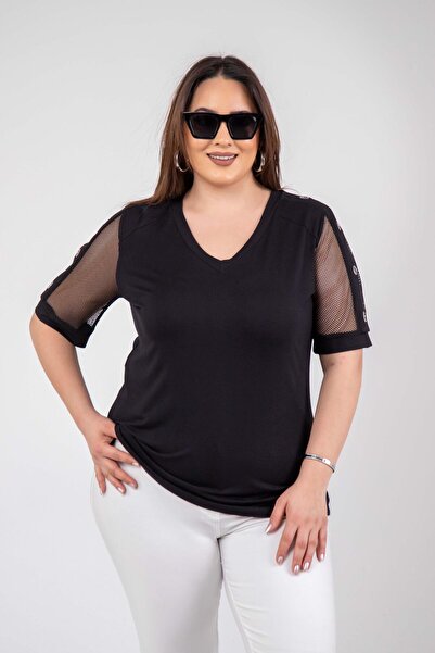 Roxxlen Γυναικεία μπλούζα μεγάλου μεγέθους Μαύρη