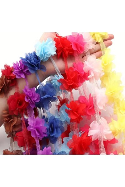 OZN AKSESUAR Lazer Kesim Çicek Süsleme, Kumaş Çicek, Tüllü Çicek, Şerit Çicek (2mt) Saks