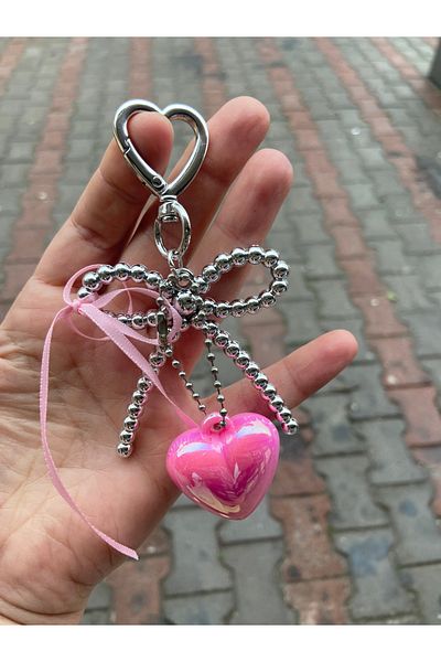 synshop Pearl Heart Pink Keychain Shoe Phone Bag Ornament Carm Accessory Ribbon Ribbon