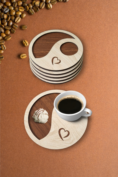 Kutaydan 6 Pieces Wooden Laser Cut Cups and Coffee Coasters