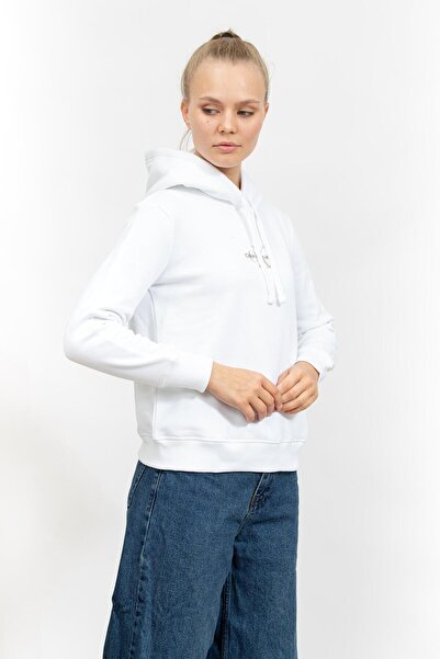 Calvin Klein White Women's MONOLOGO REGULAR HOODIE Sweatshirt