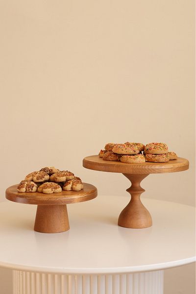 justwood 2 Pcs 25/14 cm Mummy and 20/8 cm Mini Wooden Leg Round Cake Cookie Presentation Serving Plate