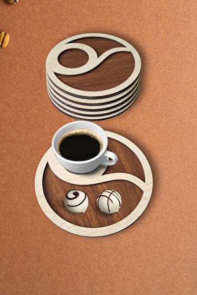 Kutaydan 6 Pieces Wooden Laser Cut Cups and Coffee Coasters