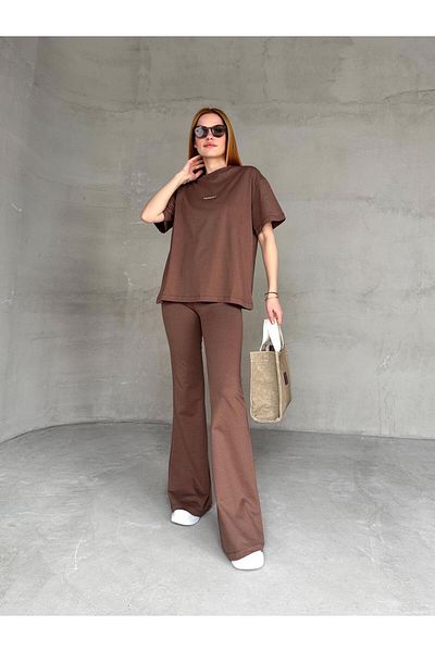 Cappmoda TKM-0050 Καφέ Γενιάς Μπλουζάκι με στάμπα με λαιμόκοψη με λαιμόκοψη με ελαστική μέση ισπανική Pa