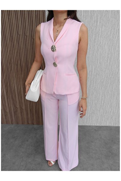 ESRAHELVACI Gold Buttoned Vest Set