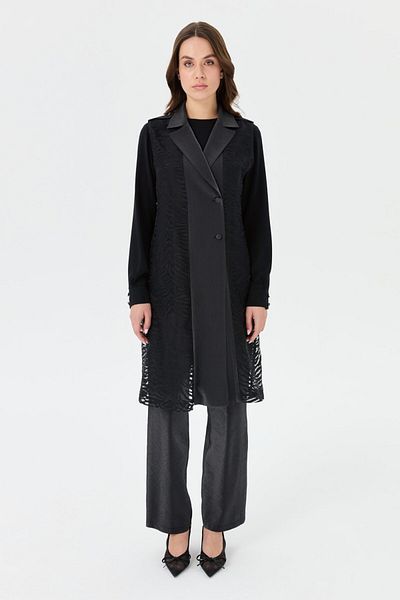 Esswaap Jacquard Fabric Long Jacket Trousers Suit Black