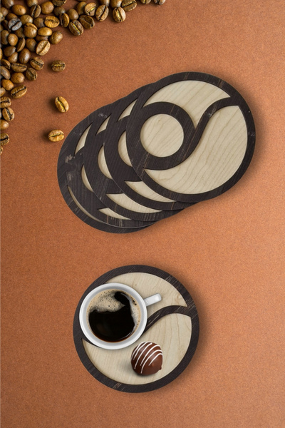 Kutaydan 6 Pieces Wooden Laser Cut Cups and Coffee Coasters