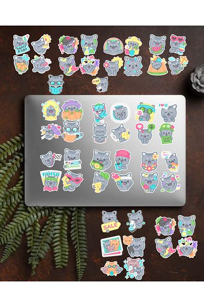 Studio D arte DIY KIT Cute Gray Cat Sticker Set Phone-Tablet-Camera-Laptop-Agenda Sticker