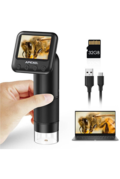 APEXEL 800X Dijital Mikroskop - 2" LCD Ekranlı Elde Taşınabilir Madeni Para, Pul, Mücevher İncelemesi için