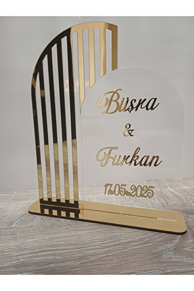 AHİ HAYAL ATÖLYESİ Şeffaf Masaüstü İsimlik Pleksi 25x20cm Altın ve Gümüş Renk...