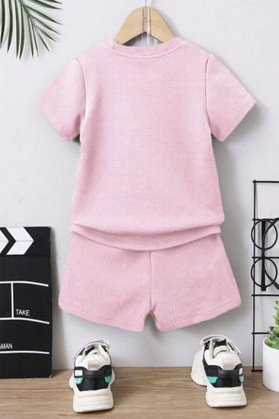 Bubito Waffle Visual Pocket Detailed Cotton Summer Baby Kids Shorts Set-Pink