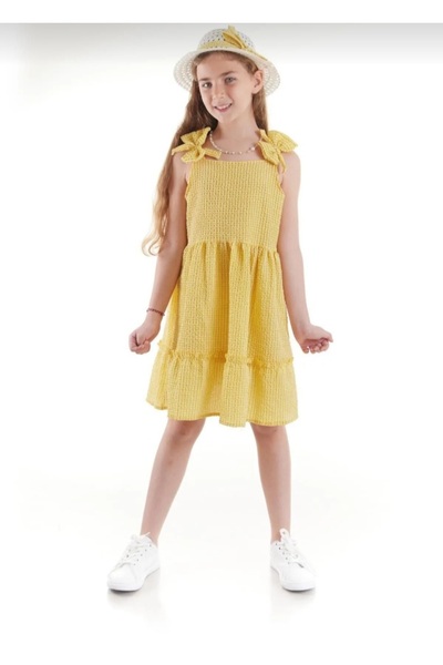 Esterella Kız Çocuk Elbise / Gofre Pötikare Şapkalı Set Elbise / askılı kız elbise
