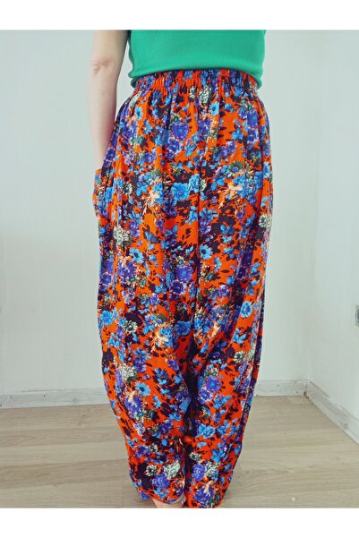 hoaryage Viskon Basma Kumaş Çiçek Desenli Cepli Şalvar %100 Pamuk