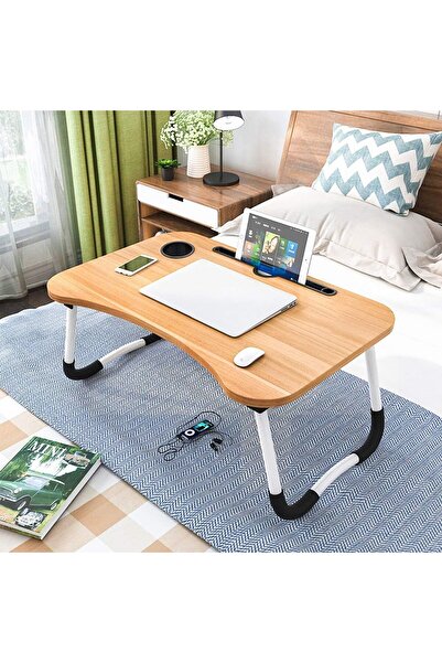 BUNCA Desk, Laptop Desk Bed Foldable Lazy Small Table Wood Color