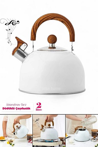 Tilbe Home Whistling Tea Kettle Nordic Wooden Water Heater Whistling Tea Pot Kettle Infuser Tea Pot 2 Liters