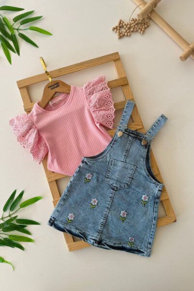 Minigimin Cicileri My Little Girl's Flower Embroidered Denim Salopette Girl's...