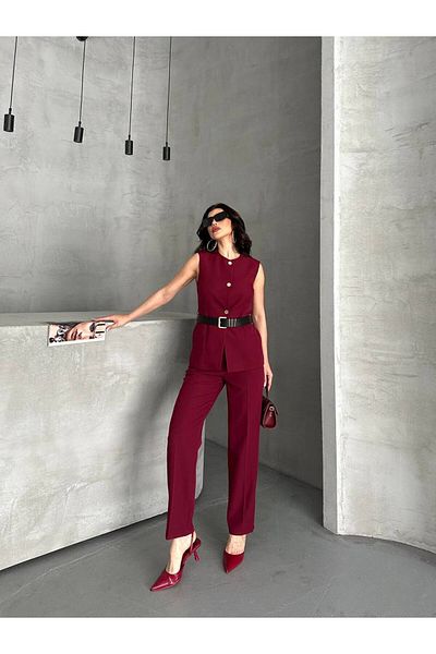 ZF BUTİK Vest Pants Belted Double Suit