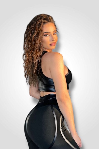 BOMBFIT Contrast Black two-piece set (Tights and Bustier), eco-leather, Black