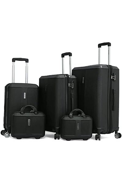 Giordano Abs Trolley Luggage Set 5 Pieces, With Double Spinner Wheels And Tsa Lock