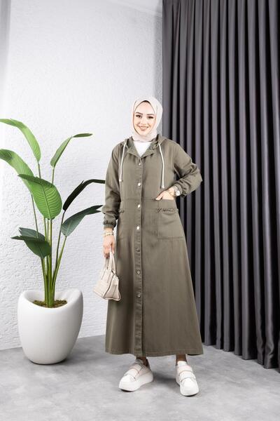 HARMAN BUTİK KADIN DÜĞMELİ KAPÜŞONLU CEP PÜSKÜLLÜ KOT KAP