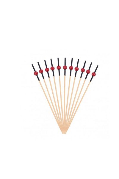 yuandong Bamboo Black Red Beaded 9cm Toothpicks (50 Pcs), Presentation Toothpicks