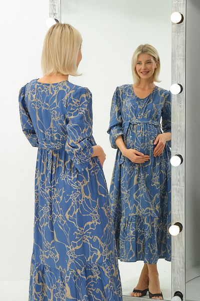 BUSA Rochie lungă cu model de maternitate cu decolteu BLUE