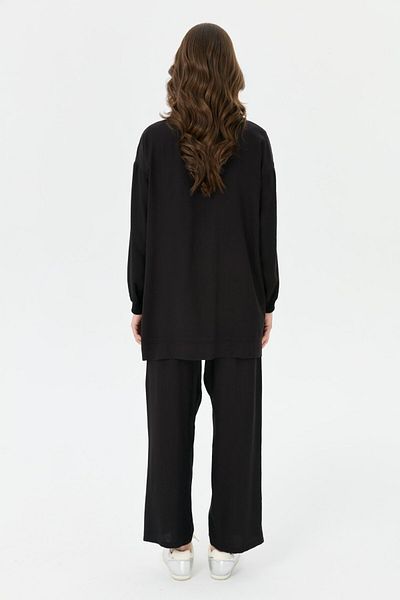 Esswaap Lace Garnished Zipper Closure Trousers Suit Black
