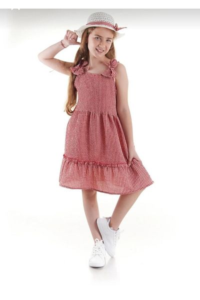 Esterella Girl's Dress / Seersucker Gingham Hat Set Dress / Girl's Dress with Suspenders