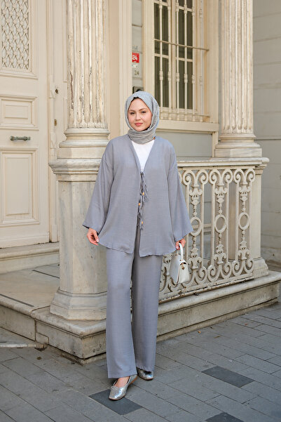 LOCCO Women's Front Tie Detailed Suit Gray