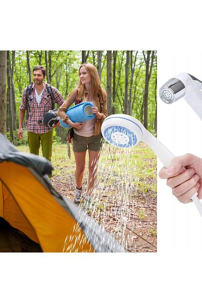 zola Dus portabil cu pompa electrica, 2 capete, lanterna, 2200mAh, furtun 1.7m, alb