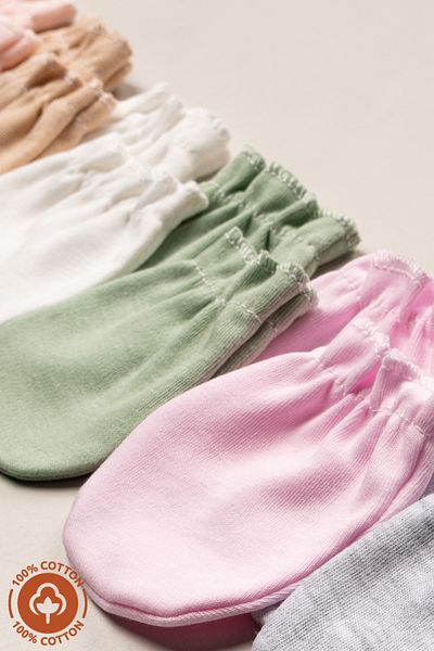 Miniel Unisex Baby Newborn Combed Organic Cotton Elastic Baby Gloves Set of 6 Pairs
