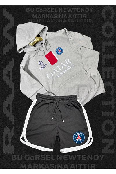 NEW TRENDY COLLECTİON Paris Sweatshirt Shorts Set Men's Hoodie Gray Black Red Bottom Sports Fan Kombin
