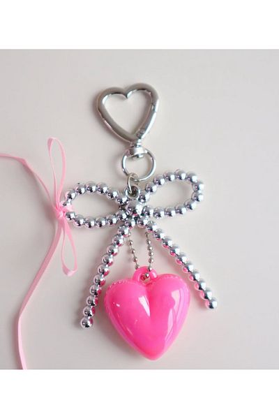 synshop Pearl Heart Pink Keychain Shoe Phone Bag Ornament Carm Accessory Ribbon Ribbon