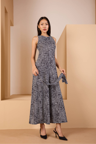 ESPOİRPLUS White Patterned Spanish Belted Wide Leg Jumpsuit with Pockets