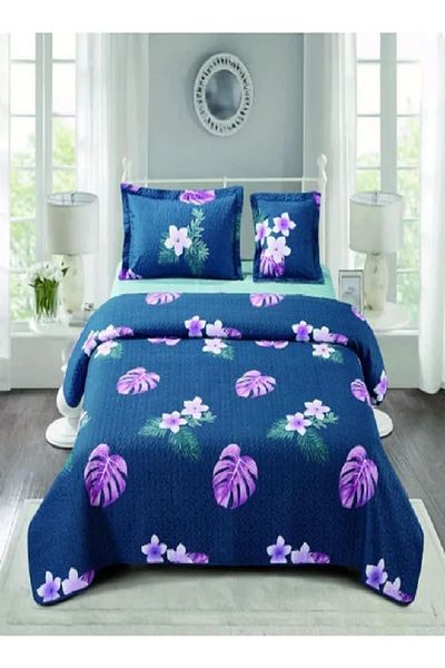 RISHAHOME 4-Piece Printed Comforter Set Single Size – Chathams Blue, with Fitted Sheet & Pillow Cases