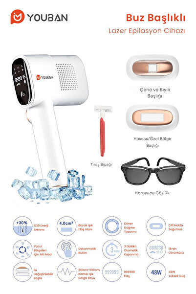 Youban IPL Buz Lazer Epilasyon Tüy Alma 999.999 Atım Otomatik Yüz,Vücut,Hassa...