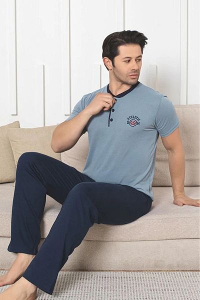 Farya Home Set de pijamale pentru bărbați tricotate cu mânecă scurtă din bumbac Dreamy